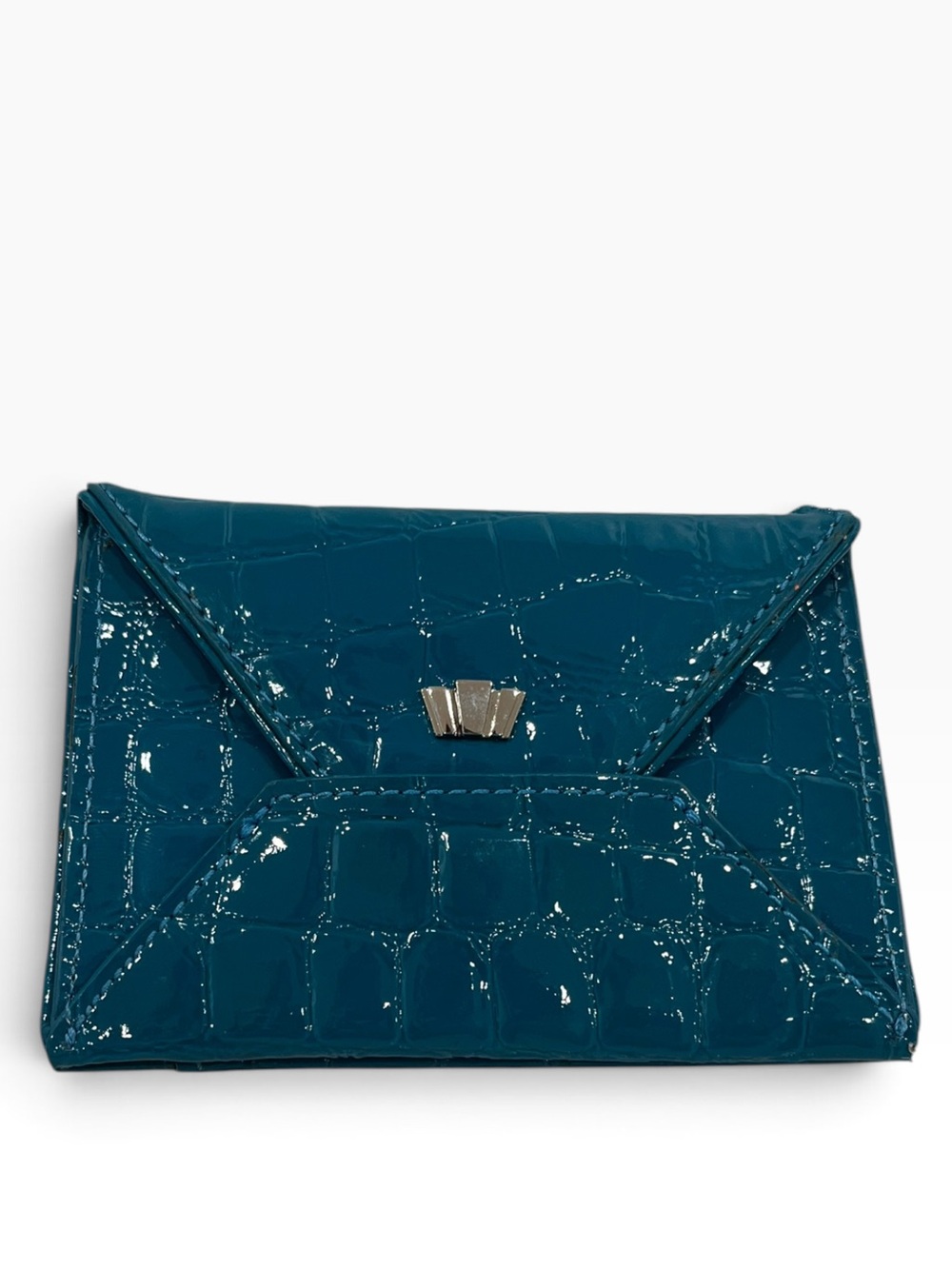 henri bendel Teal Patent Croc Embossed Envelope Clutch